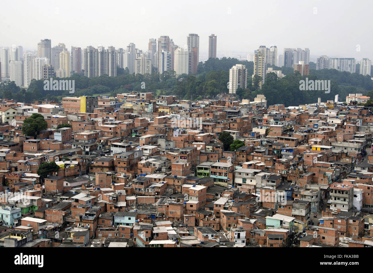Favela Paraisópolis and buildings of Giovanni Gronchi the background - south of the city Stock Photo
