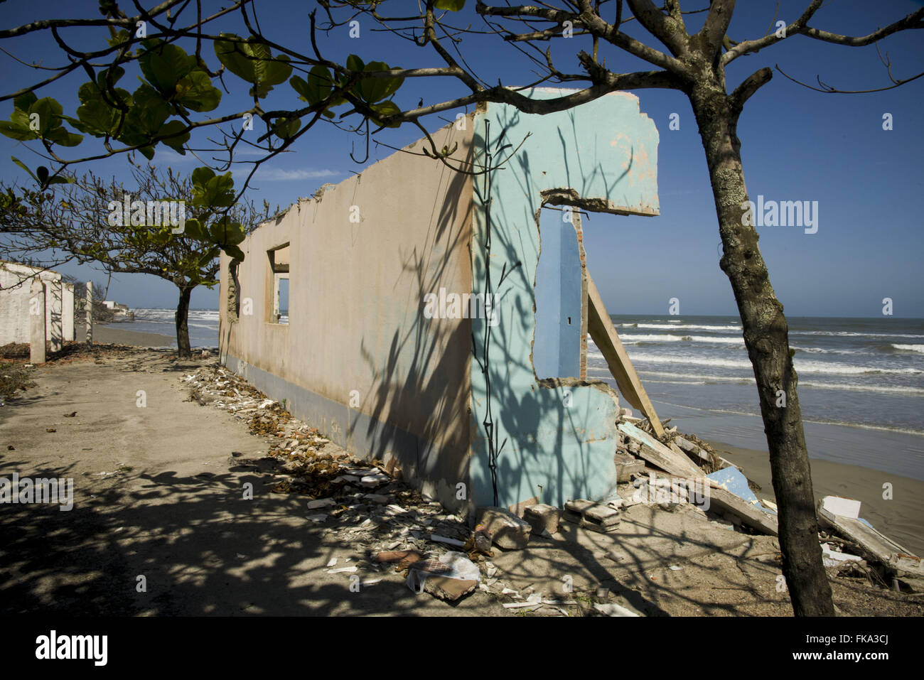 Vacation homes on the beach destroyed by the advancing sea on Long