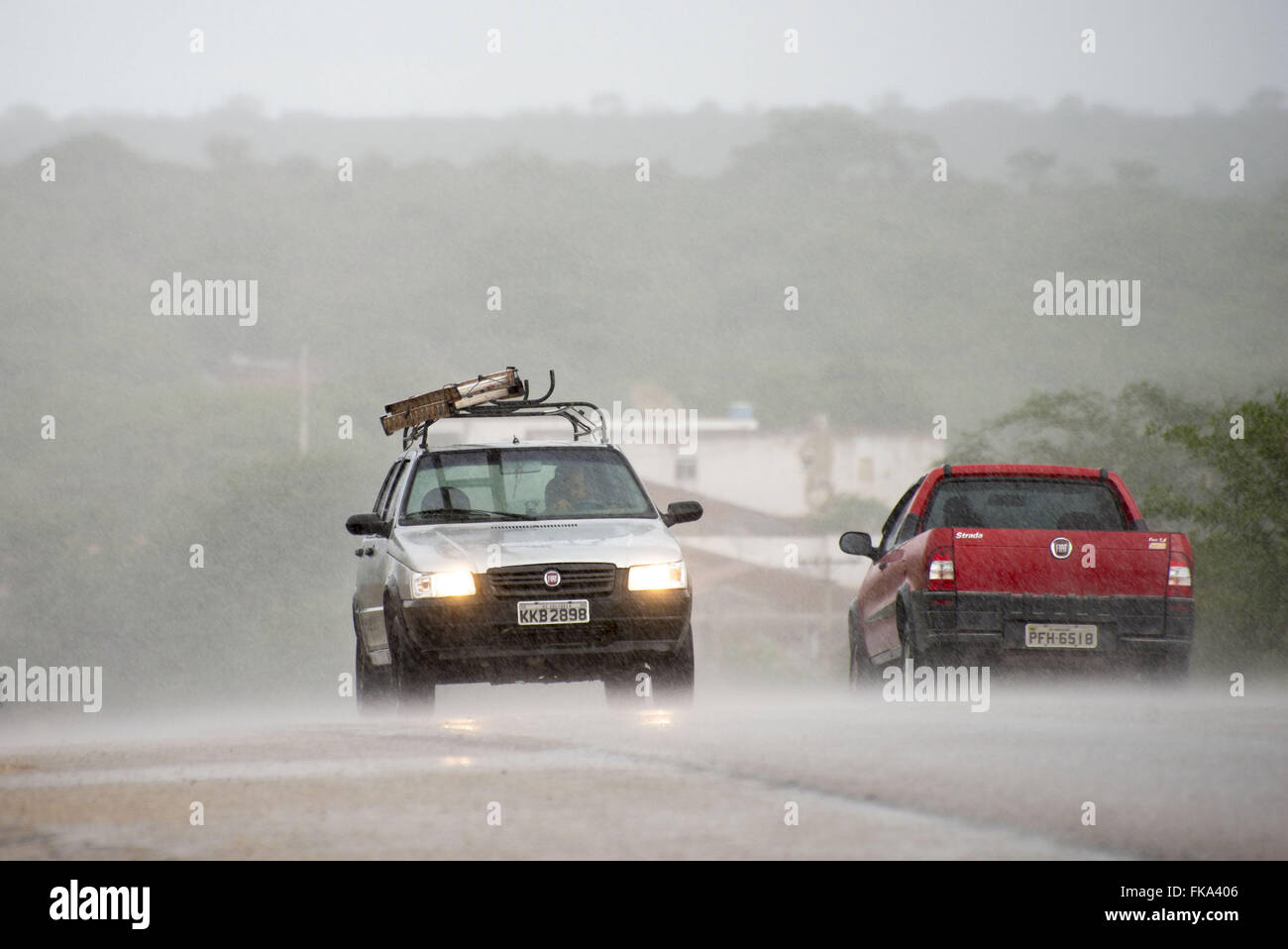 Raining in the backlands of Pernambuco BR-232 at the time of Custody in autumn Stock Photo
