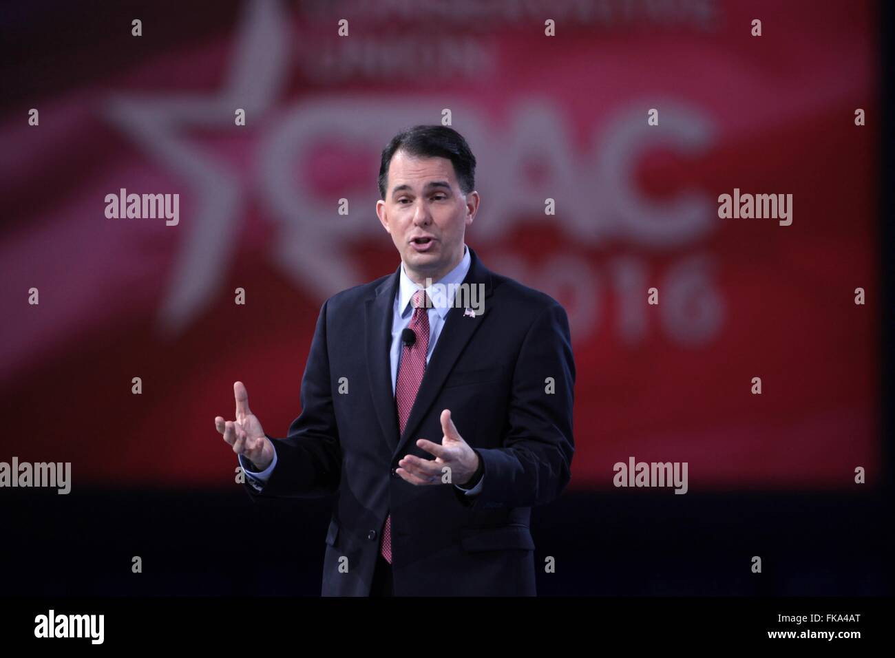 Wisconsin Governor Scott Walker during the annual American Conservative Union CPAC conference at National Harbor March 3, 2016 in Oxon Hill, Maryland. Stock Photo