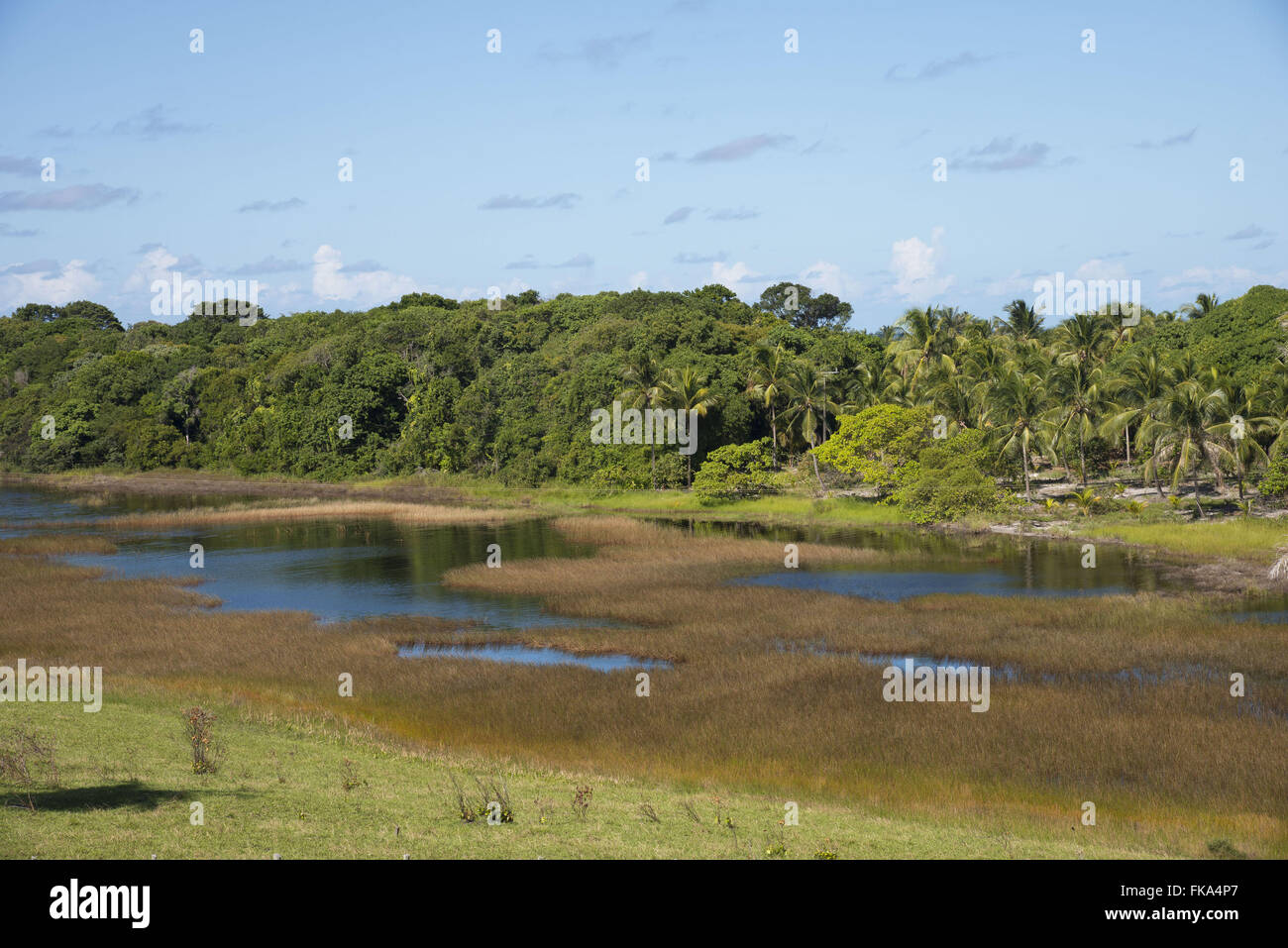 Pond Cassange - freshwater lagoon separated from the ocean by small strip of sand Stock Photo