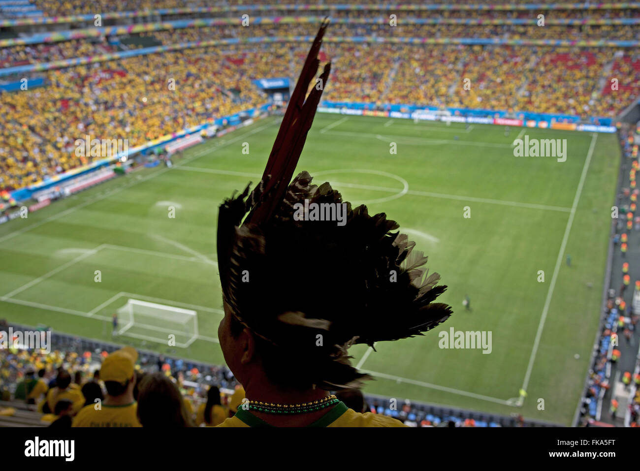Brazilian fans at the Estadio Nacional in Brasilia Mane Garrincha - Brazil vs Cameroon game Stock Photo