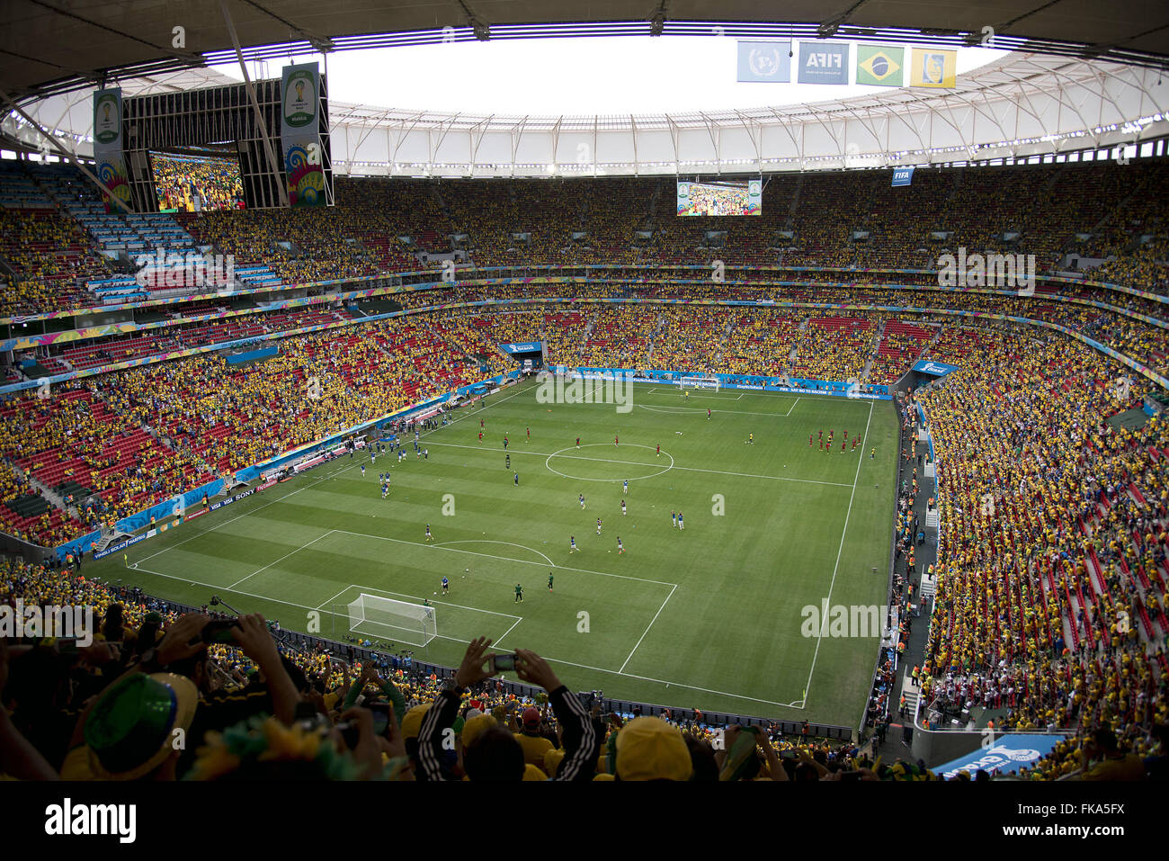 Brazilian fans at the Estadio Nacional in Brasilia Mane Garrincha - Brazil vs Cameroon game Stock Photo