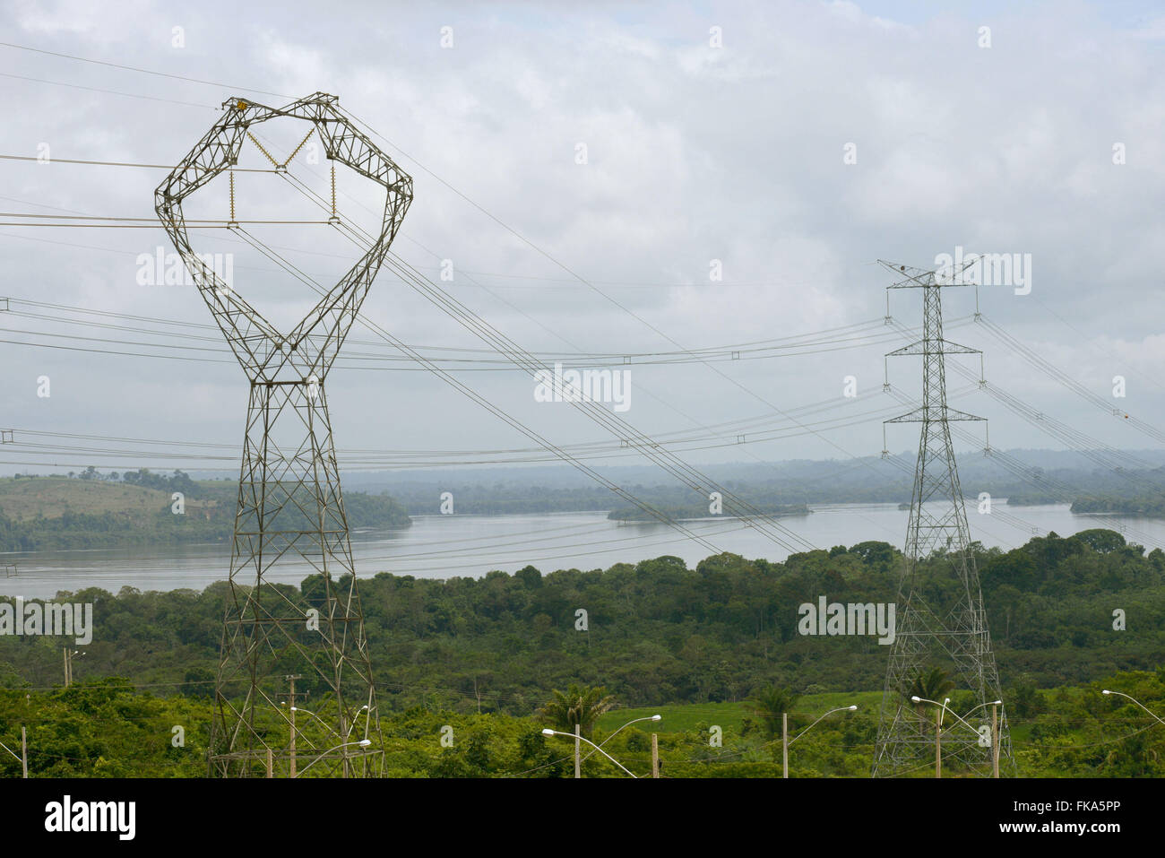 Xingu River in the dam height - transmission line of Plant Tucurui ...