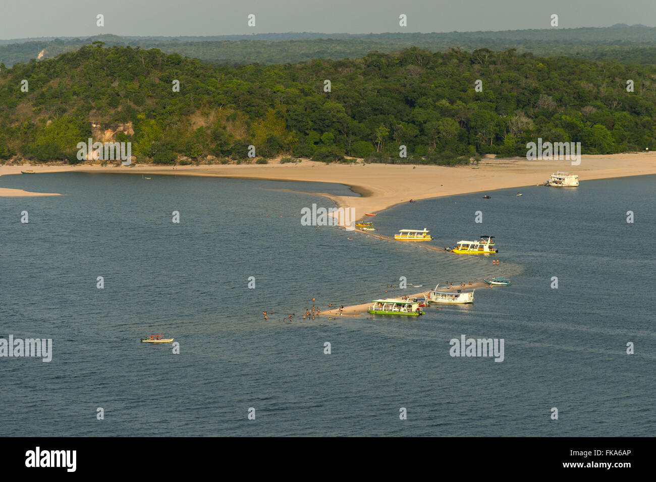 Aerial view of river beach of Ponta Cururu in Rio Tapajos - only appears in periods of drought Stock Photo