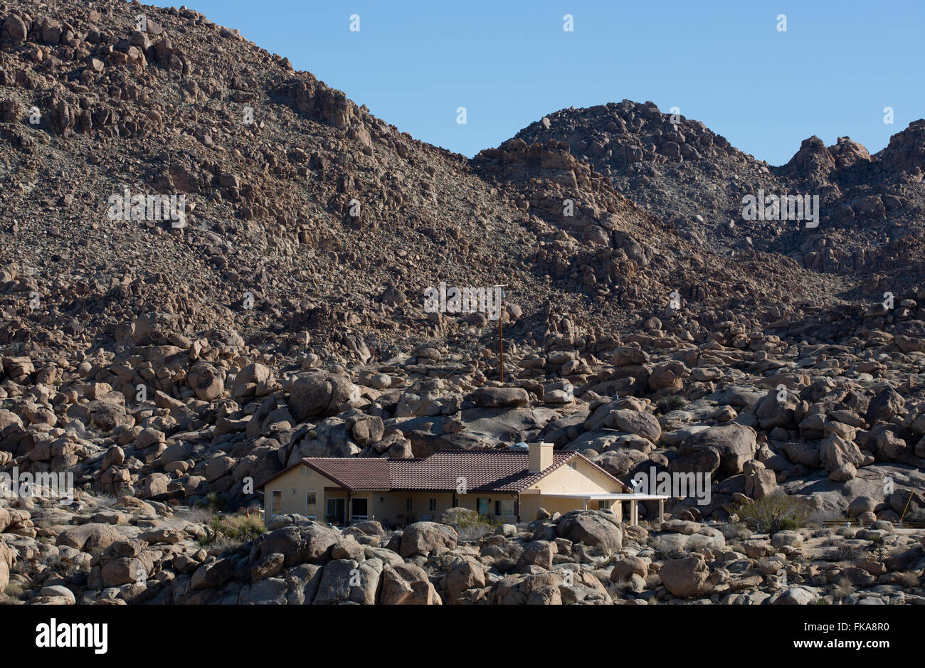 House in desert environment, Twentynine Palms, California, USA Stock Photo