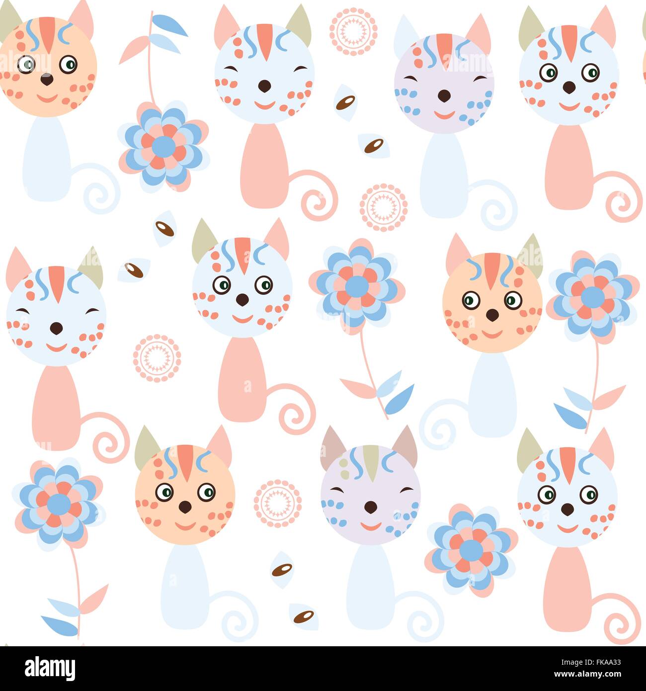 Seamless pattern of cute cat girl and Valentine elements vector cartoon  illustration for Valentine wrapping paper, kid fabric clothes, and  wallpaper Stock Vector