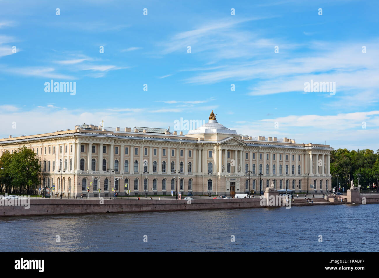 The building of the Academy of Arts in St. Petersburg, view from the Blagoveshchensky bridge Stock Photo