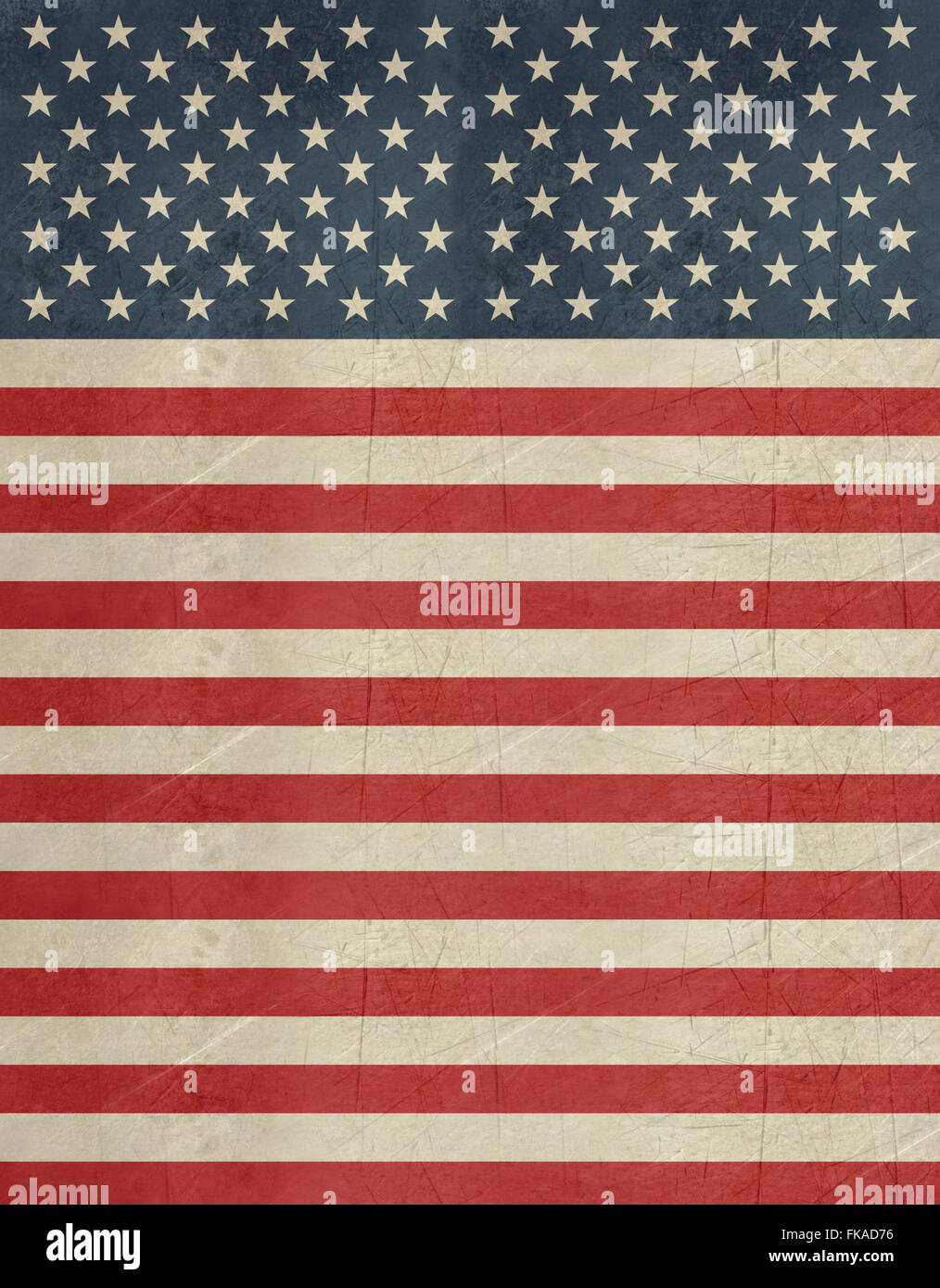 Grunge American flag banner hung vertically. Stock Photo