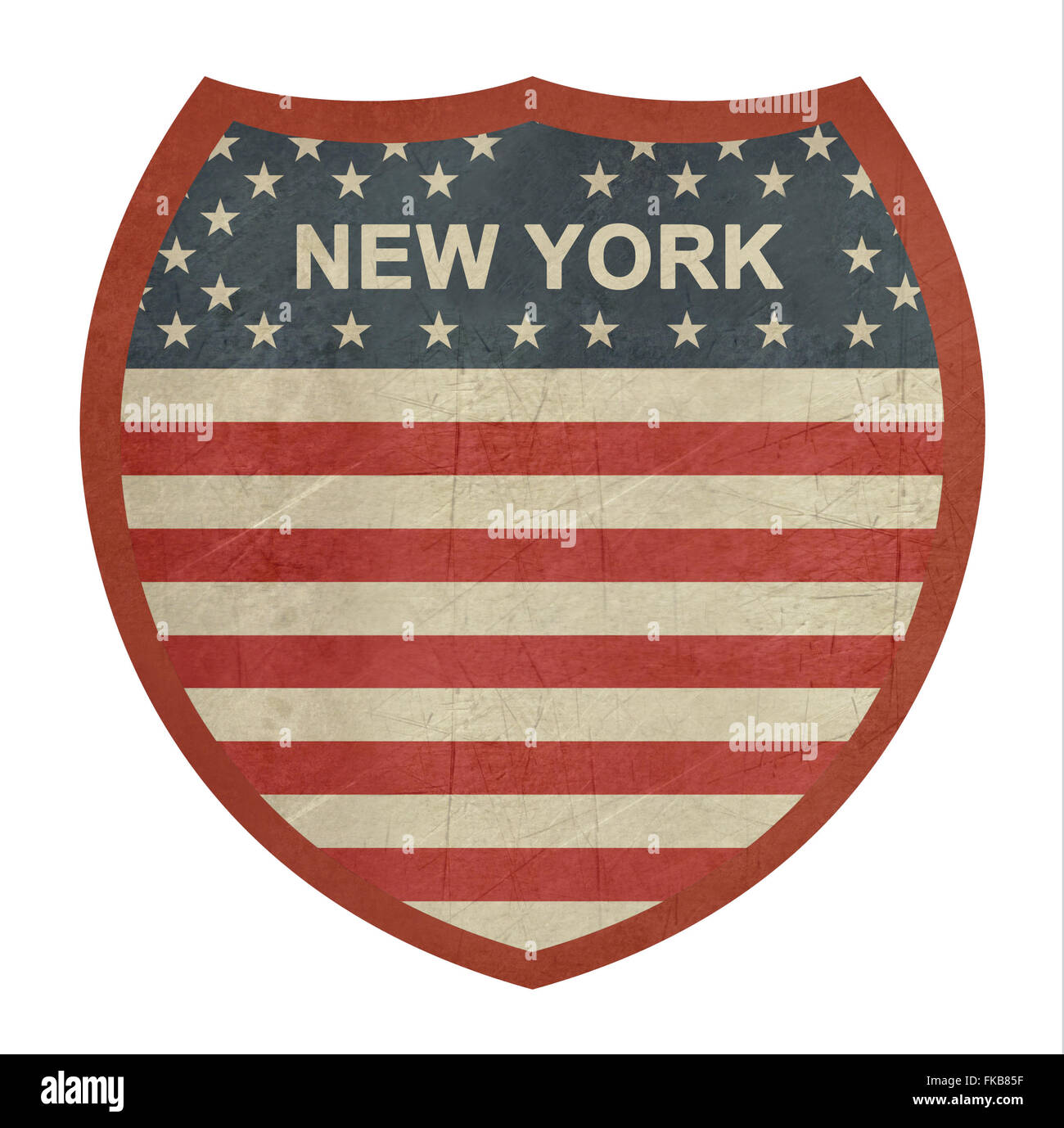 Grunge New York American interstate highway sign isolated on a white background. Stock Photo