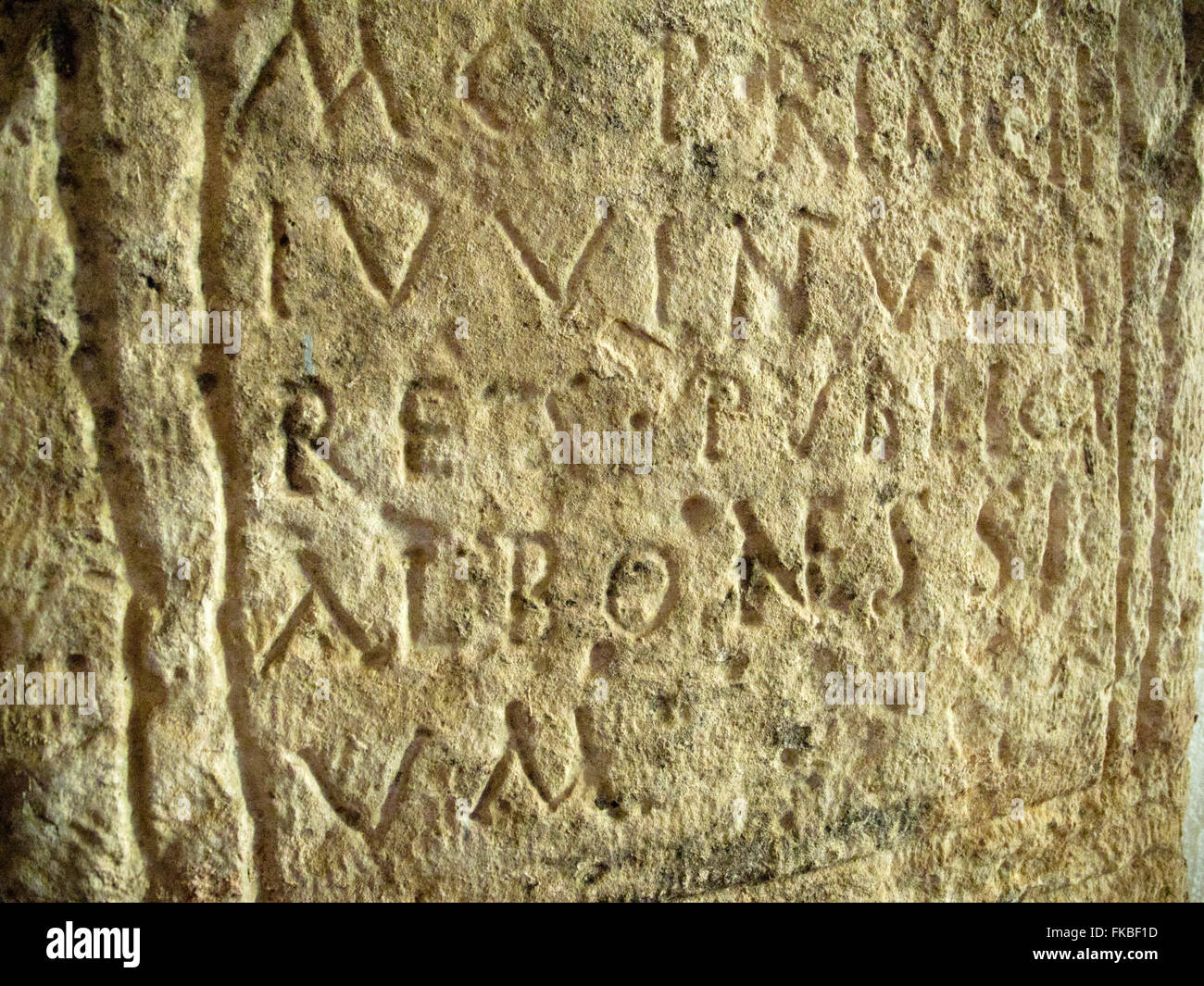 Kroatien, Istrien, Labin, Stadtmuseum, das älteste schriftliche Dokument über Labin ist ein Relief aus dem 3. Jh. n. Chr. mit de Stock Photo