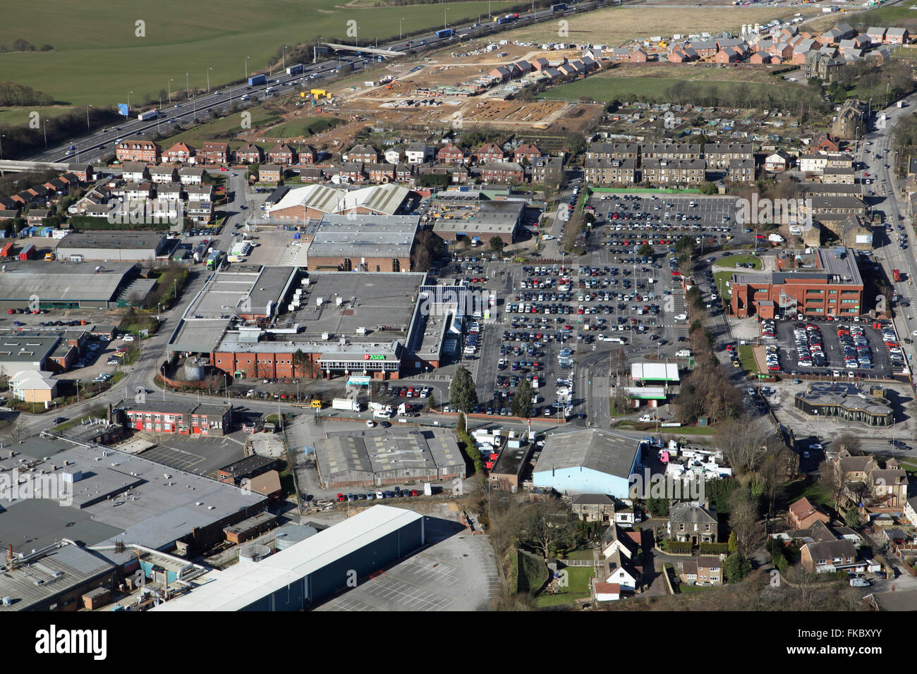 aerial view of the Asda supermarket on the Howley Park Road Estate in