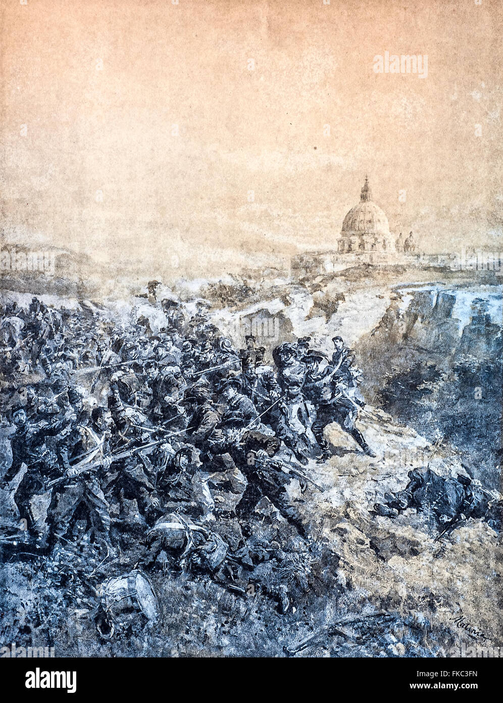 Italian Risorgimento - The April 30, 1849 in Rome - French assault failed and Siege of Rome Stock Photo