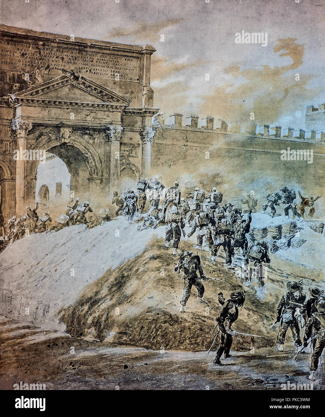 Italian Risorgimento - the breach of Porta Pia September 20, 1870 Stock Photo