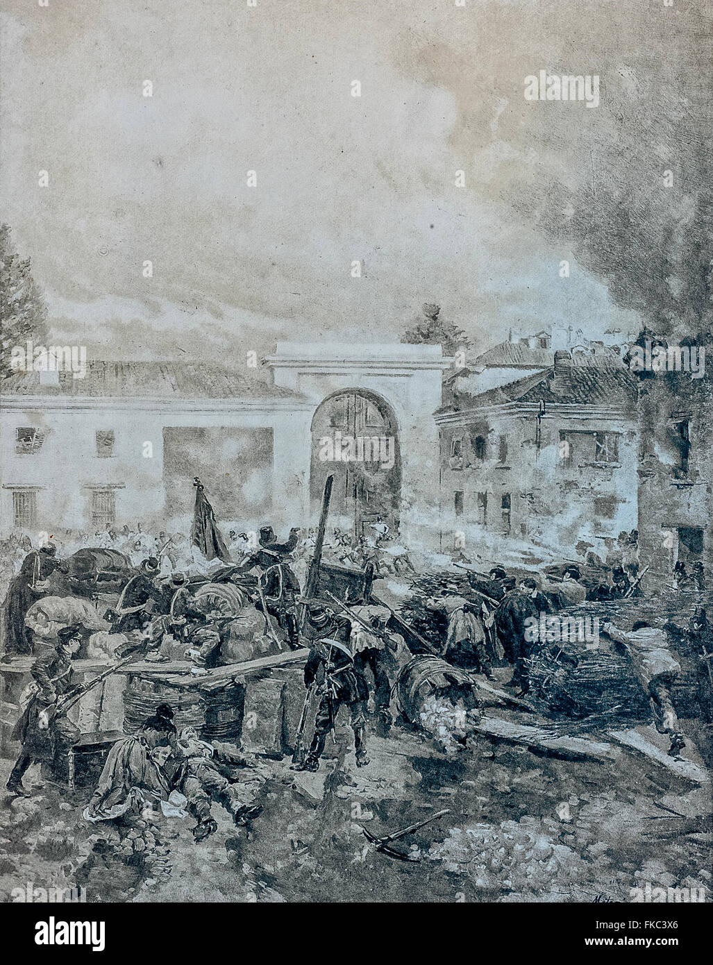 Italian Risorgimento - The Fifth Day in Milan The Taking of Porta Tosa March 22, 1848 Stock Photo