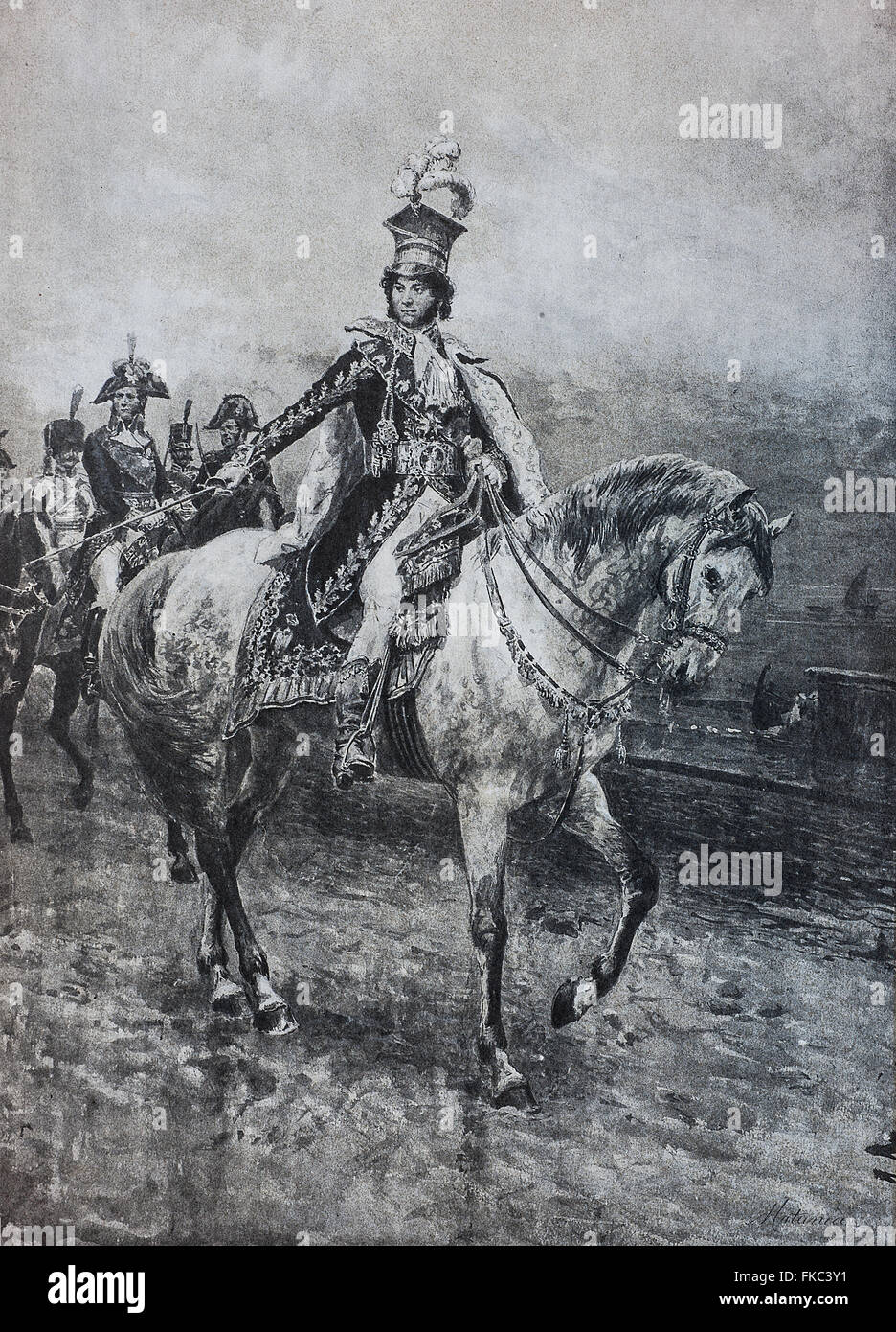 Italian Risorgimento  Gioacchino Murat On Horseback print XIX ventury Edoardo Matania Stock Photo