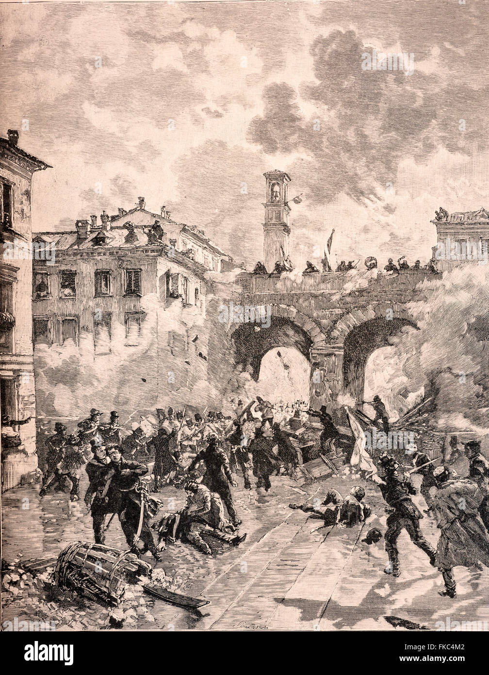 Italian Risorgimento The Five Days of Milan, assault on the Porta Nuova arches, March 21,1848 Stock Photo