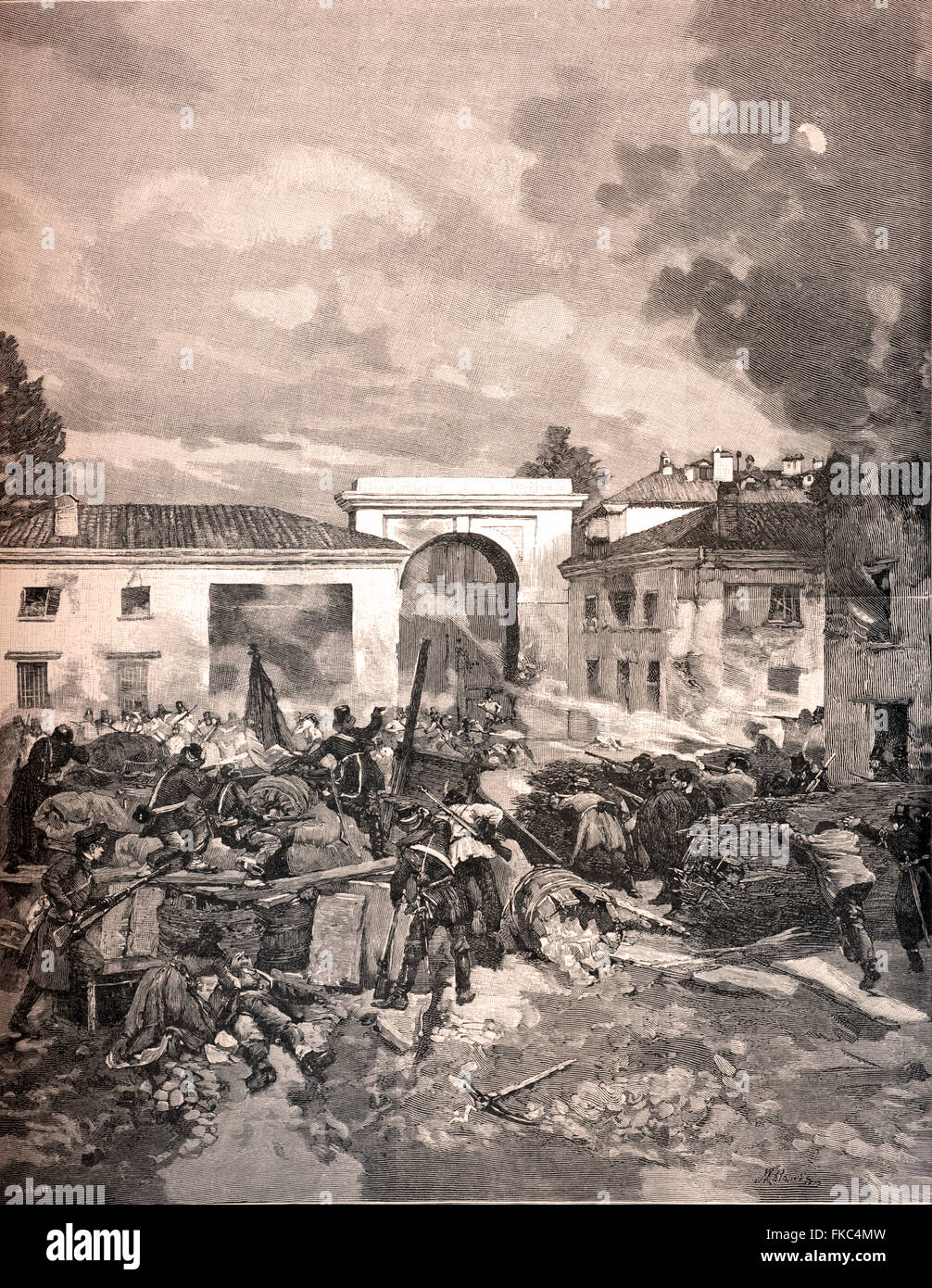 Italian Risorgimento The Five Days of Milan- The Fifth Milan Day the taking of Porta Tosa March 22, 1848 Stock Photo