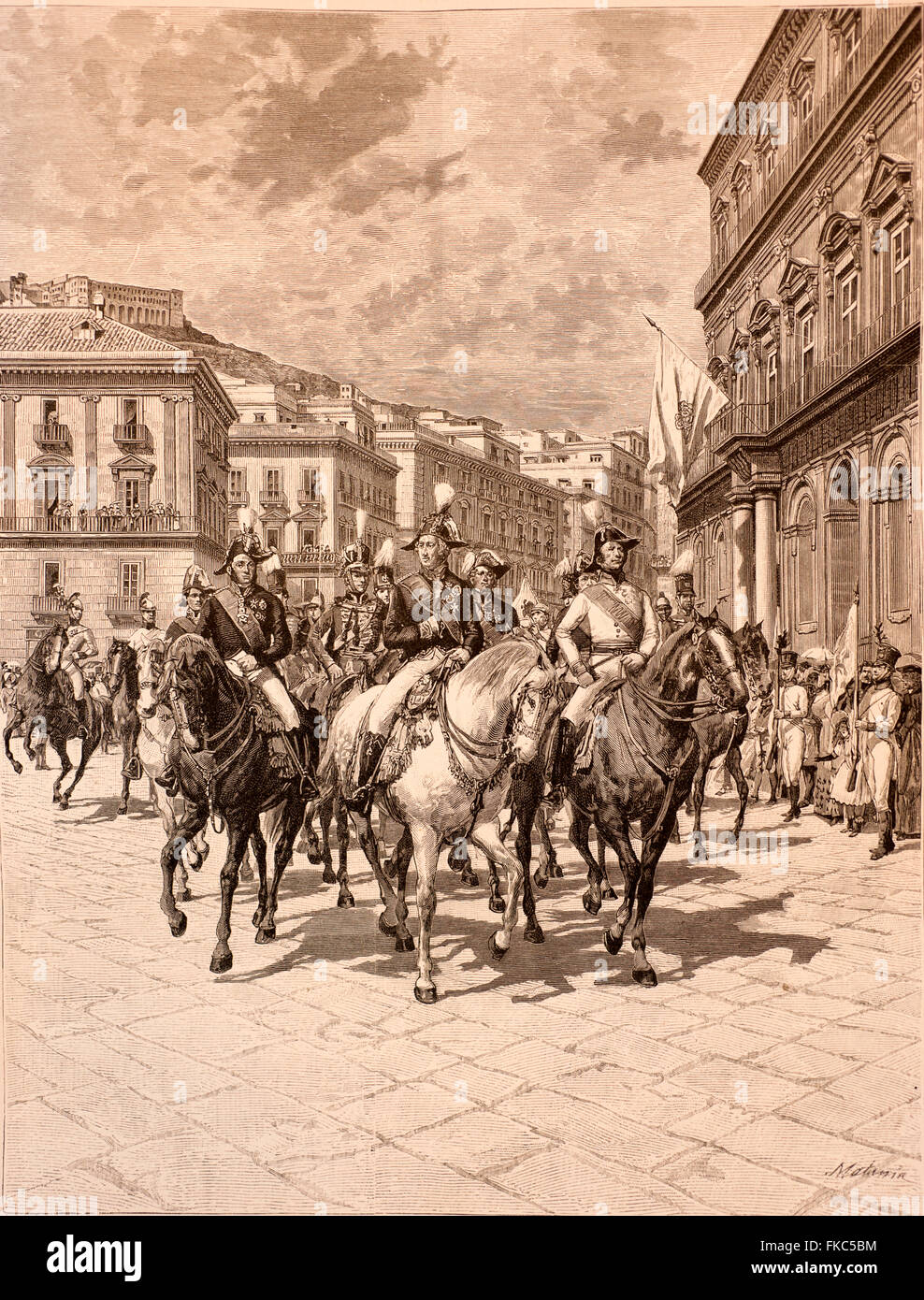 Italian Risorgimento - Entry into Naples of Ferdinand I of Bourbon in Half the Austrians His allies Stock Photo