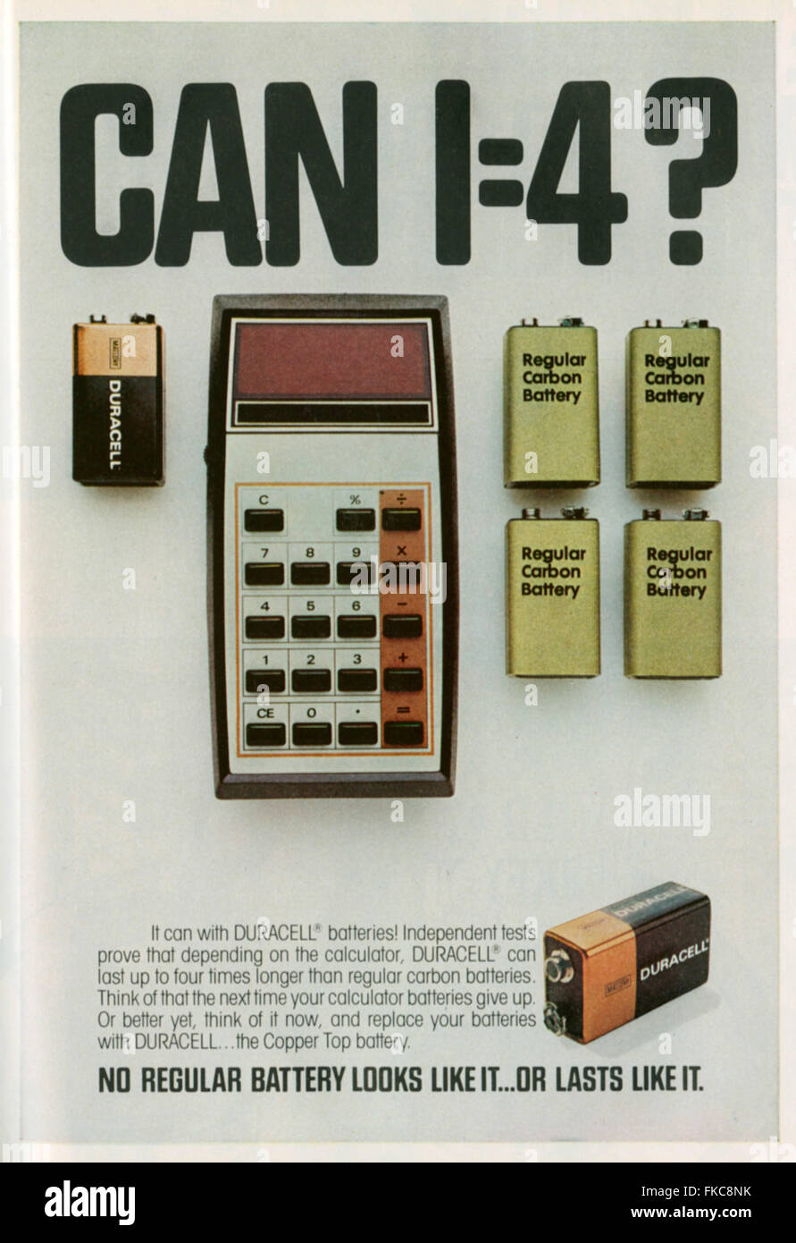 1970s USA Duracell Magazine Advert Stock Photo