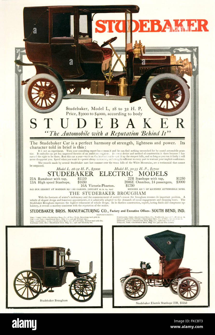1900s USA Studebaker Magazine Advert Stock Photo