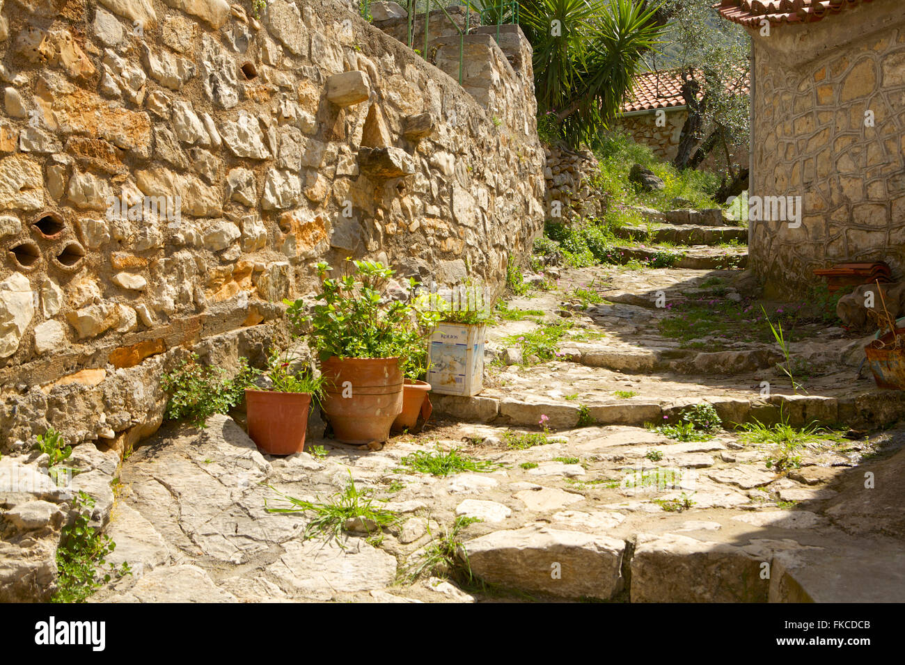 Natural stone walkway in rural Greece Stock Photo