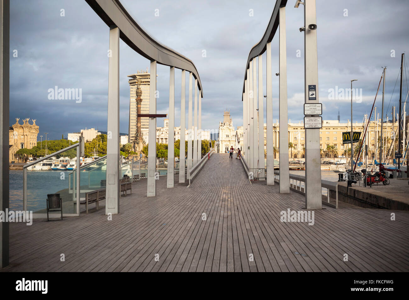 Rambla de Mar, Port Vell, Barcelona. Stock Photo