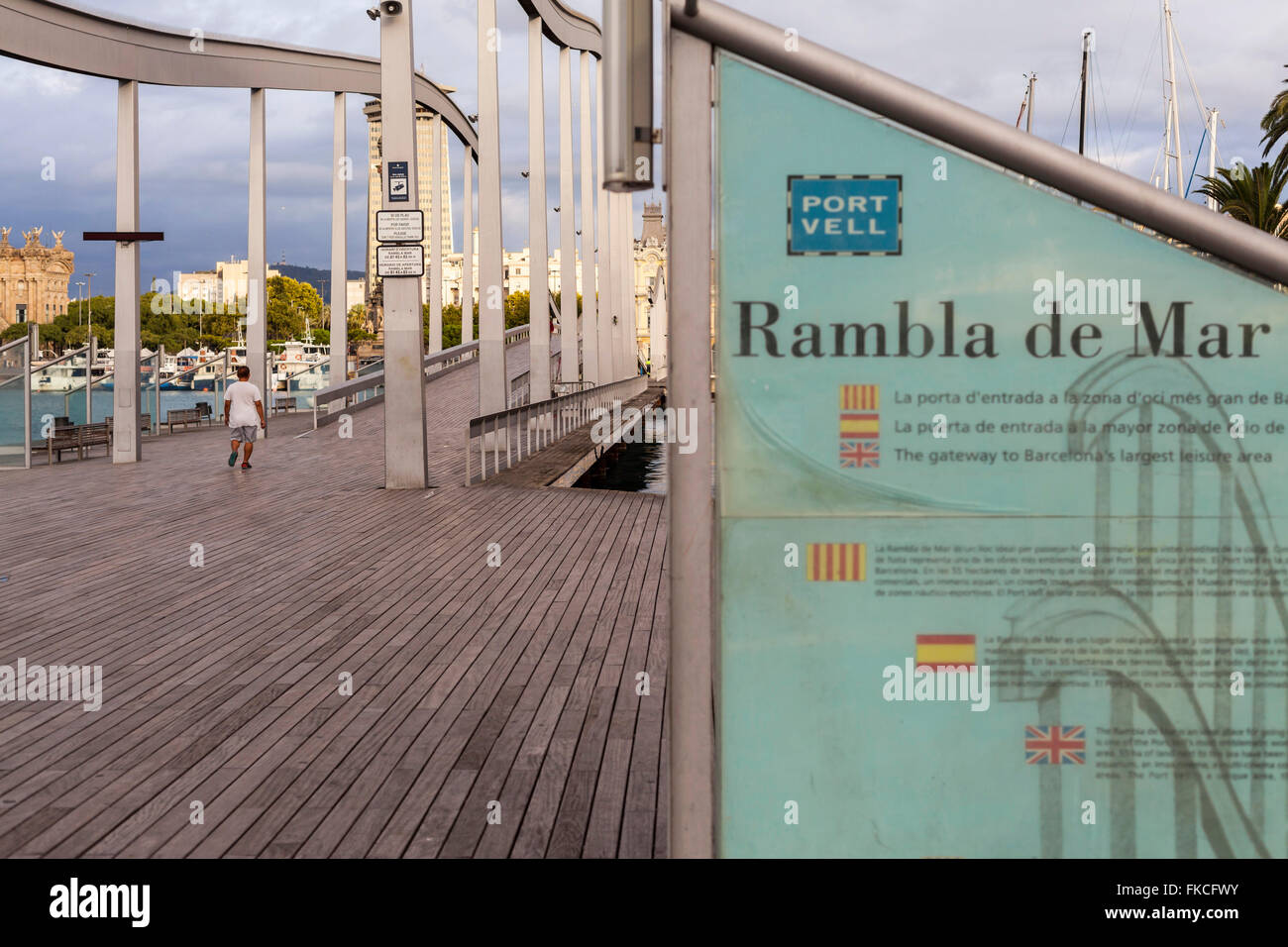 Rambla de Mar, Port Vell, Barcelona. Stock Photo