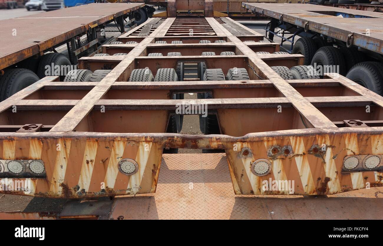 Long container trailer chassis used for transporting shipping containers Stock Photo Alamy