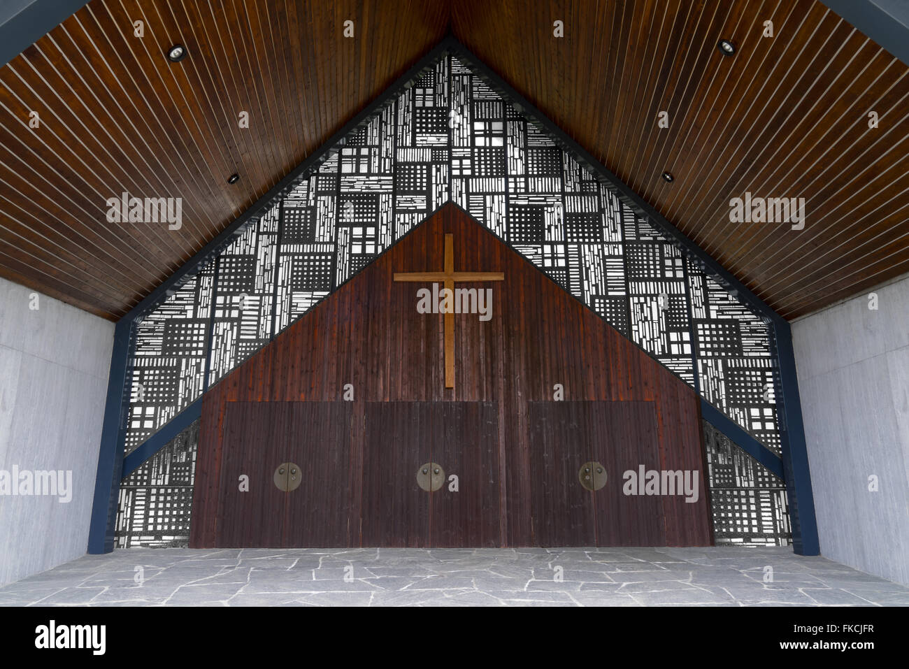 Open mourning hall in a cemetery, taken in Sigmarswangen, Baden-Wuerttemberg, Germany. Stock Photo