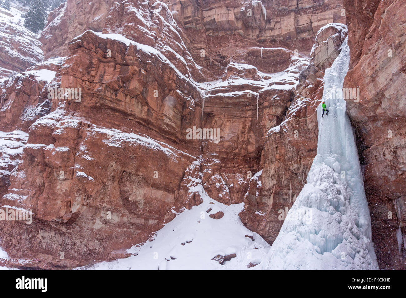 An Ice Climber leading Creek falls outside of Telluride Colorado Stock Photo Alamy