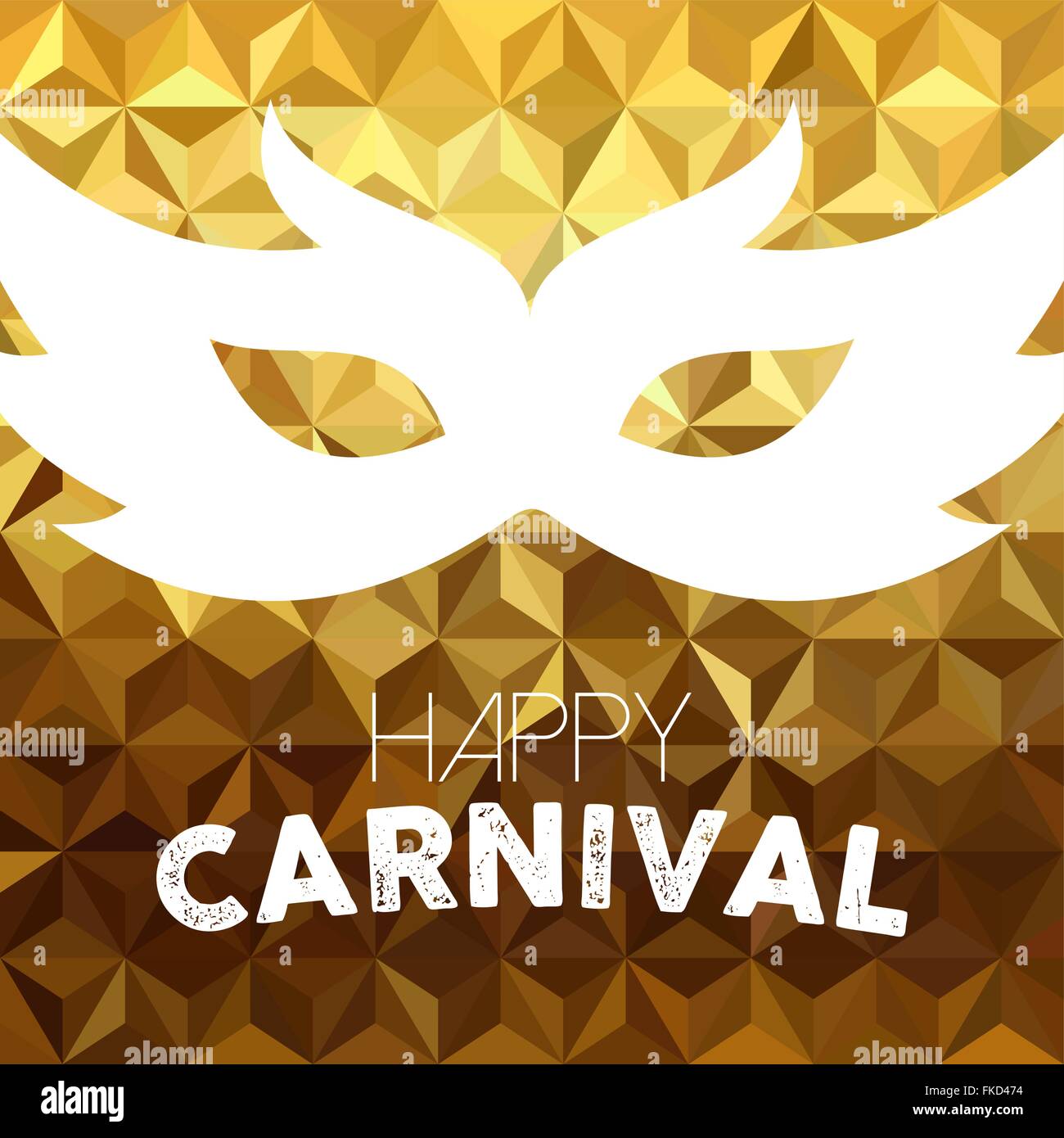 Happy carnival design, vintage costume mask with text on gold luxury background. EPS10 vector. Stock Vector