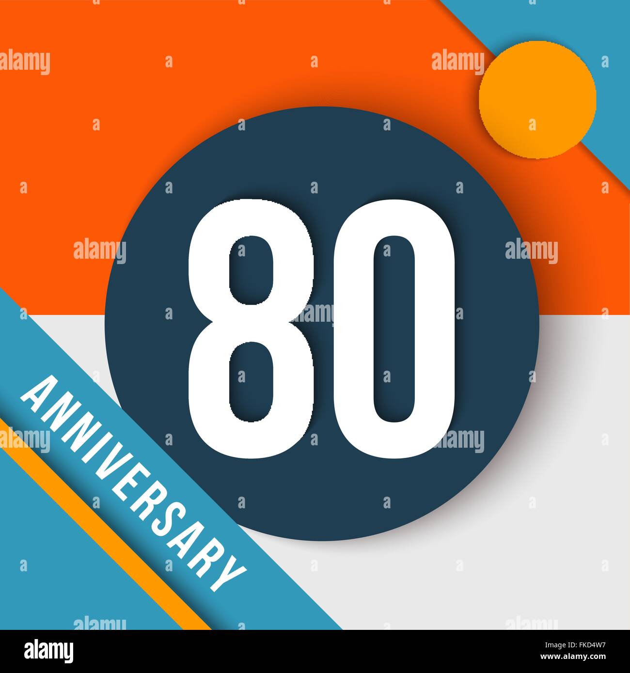 80 eighty year anniversary modern concept with number, text label and abstract shapes in material design style. EPS10 vector. Stock Vector