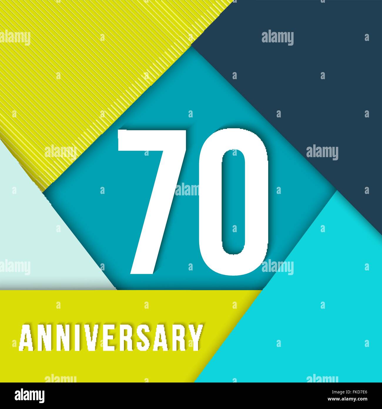 70 seventy year anniversary colorful template with number, text label and geometry shapes in flat material design style. Stock Vector