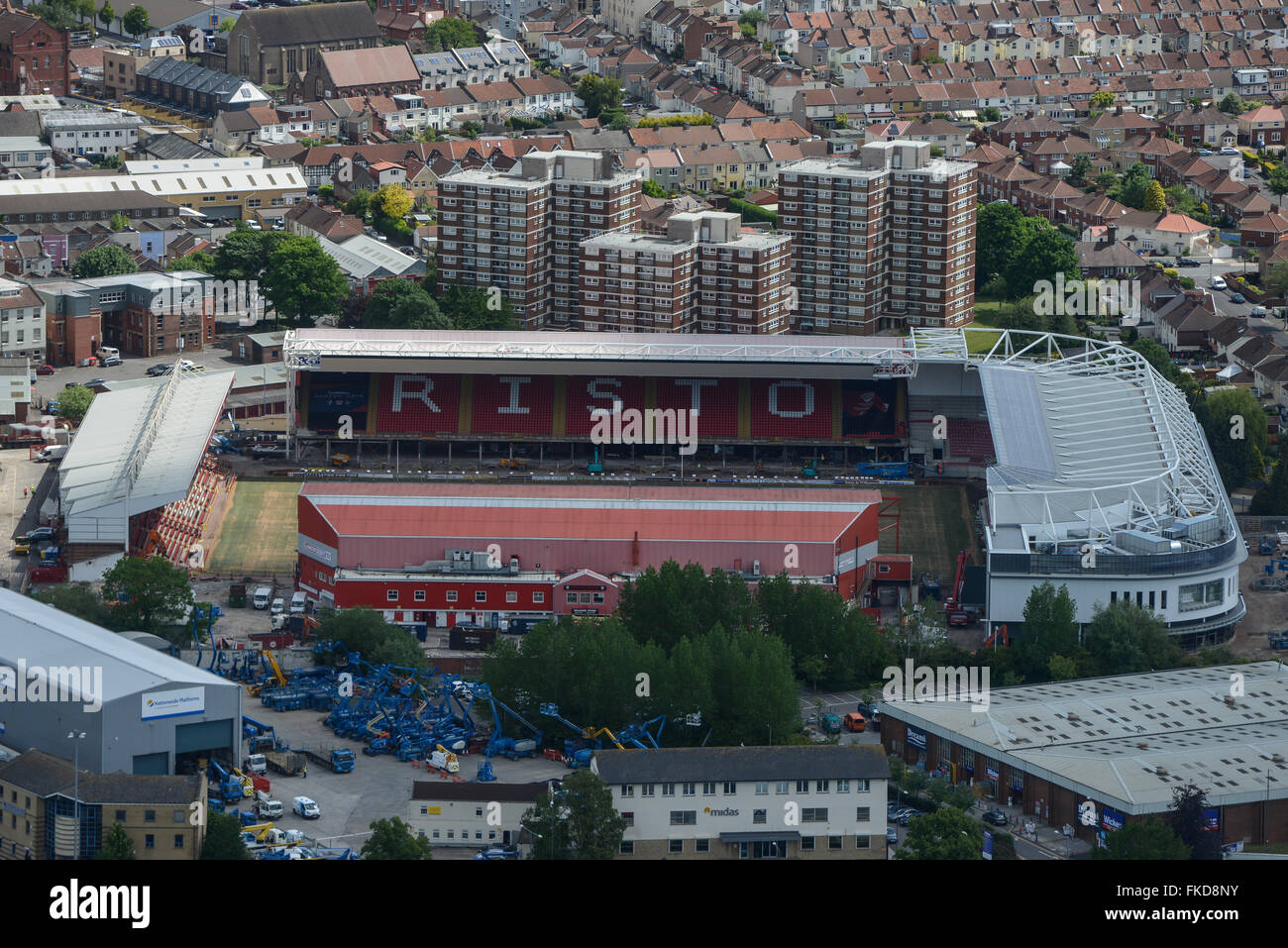 An aerial view of Ashton Gate stadium during its redevelopment Stock Photo