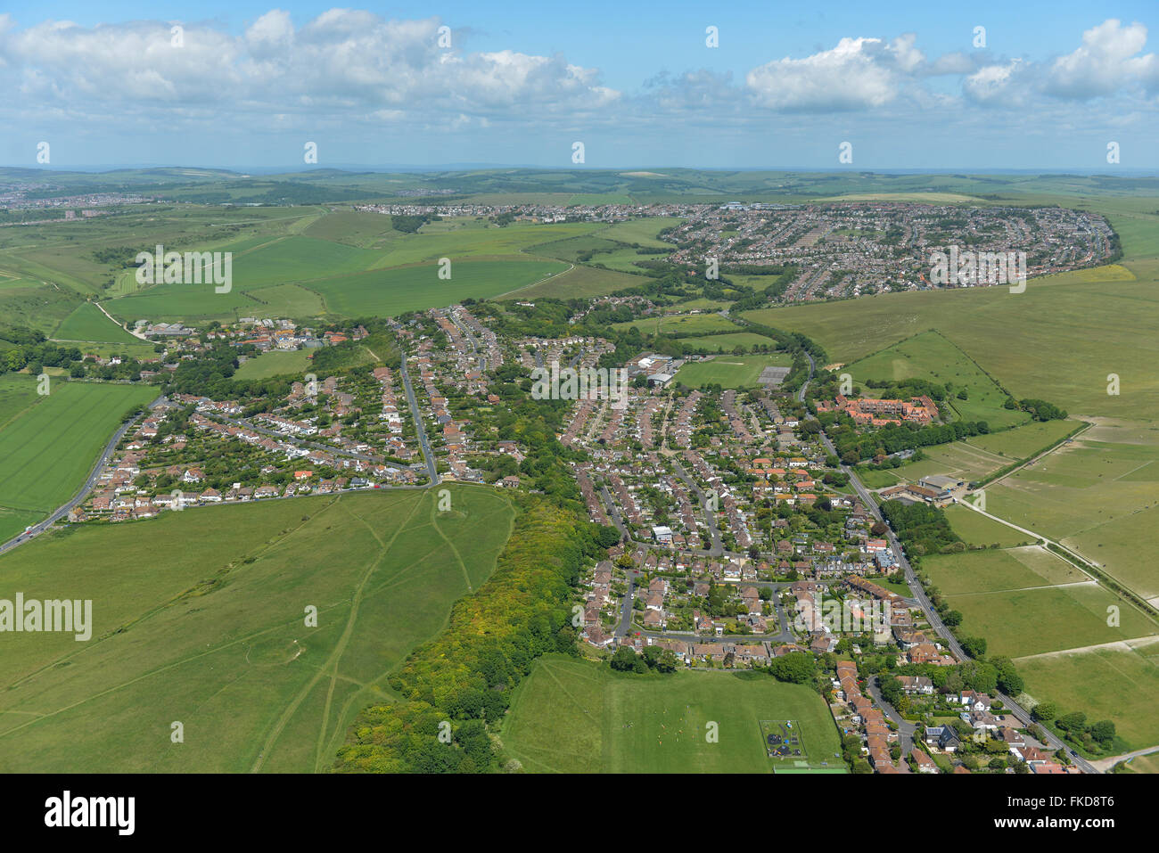 An aerial view of the Sussex village of Ovingdean and surrounding countryside Stock Photo