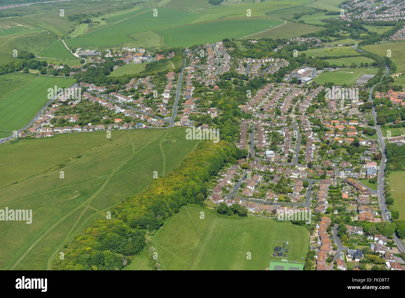 An aerial view of the Sussex village of Ovingdean and surrounding countryside Stock Photo
