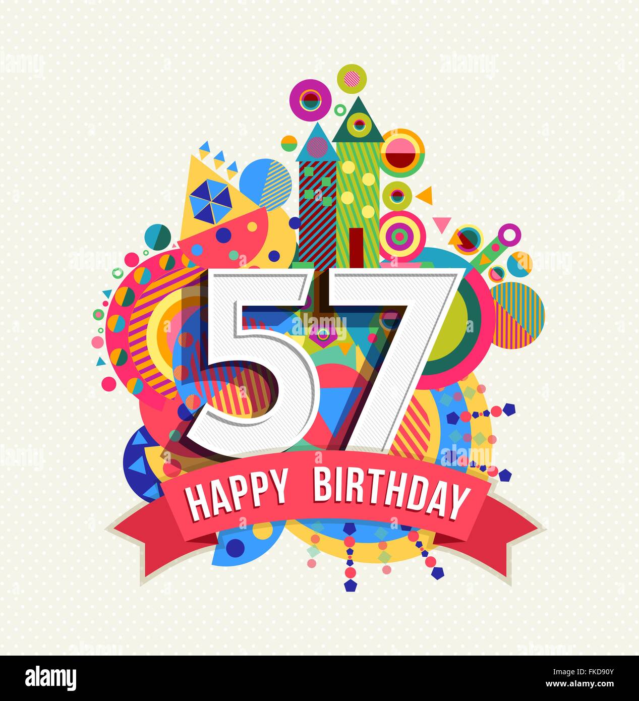 Happy Birthday fifty seven 57 year, fun celebration anniversary