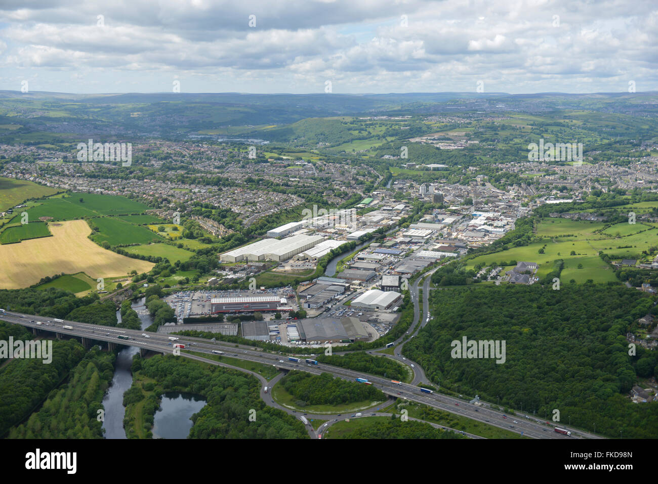 An aerial view of the Armytage Road Industrial Estate, Brighouse, West Yorkshire Stock Photo