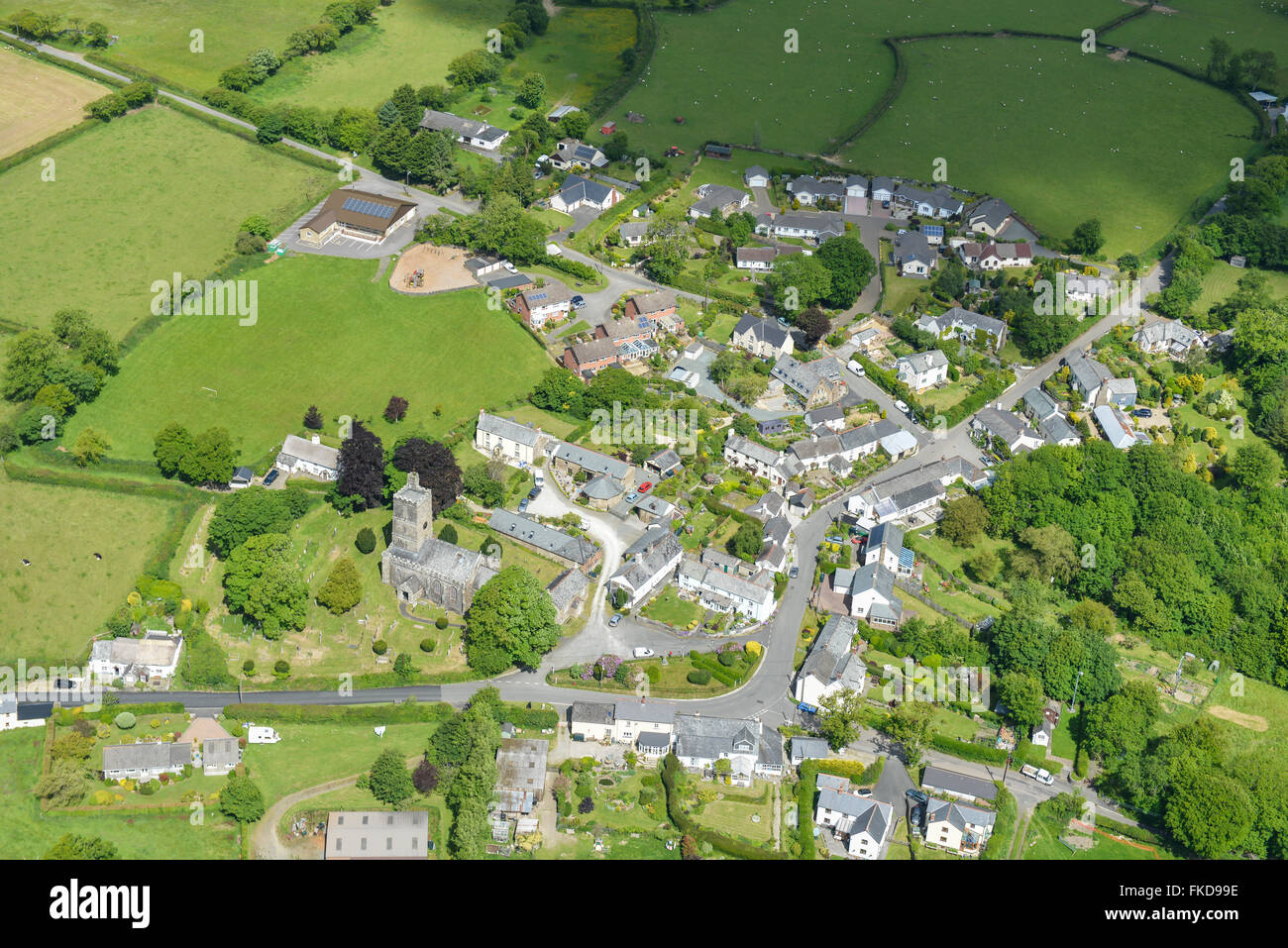 An aerial view of the West Devon village of Bratton Clovelly Stock Photo