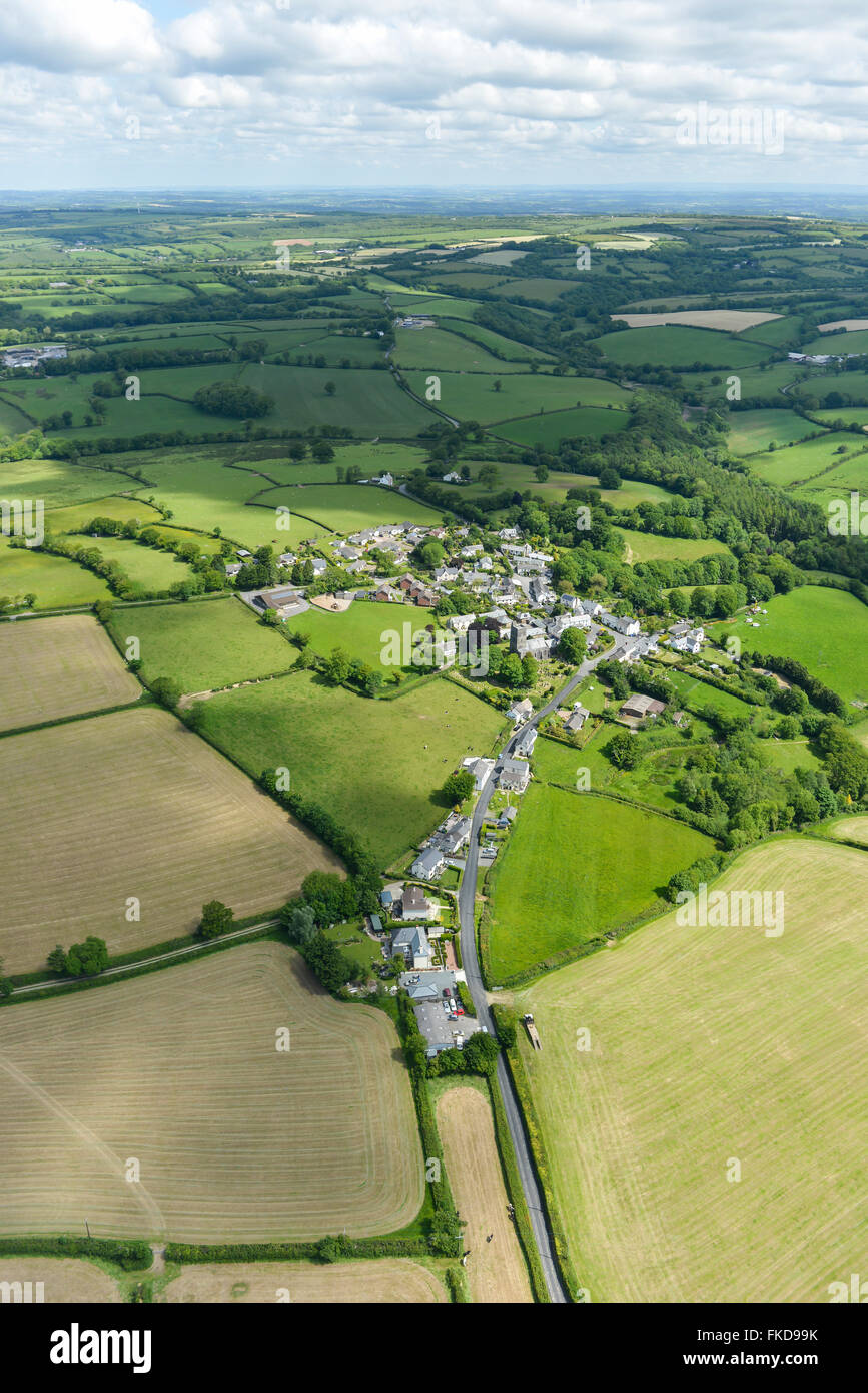 An aerial view of the West Devon village of Bratton Clovelly Stock Photo