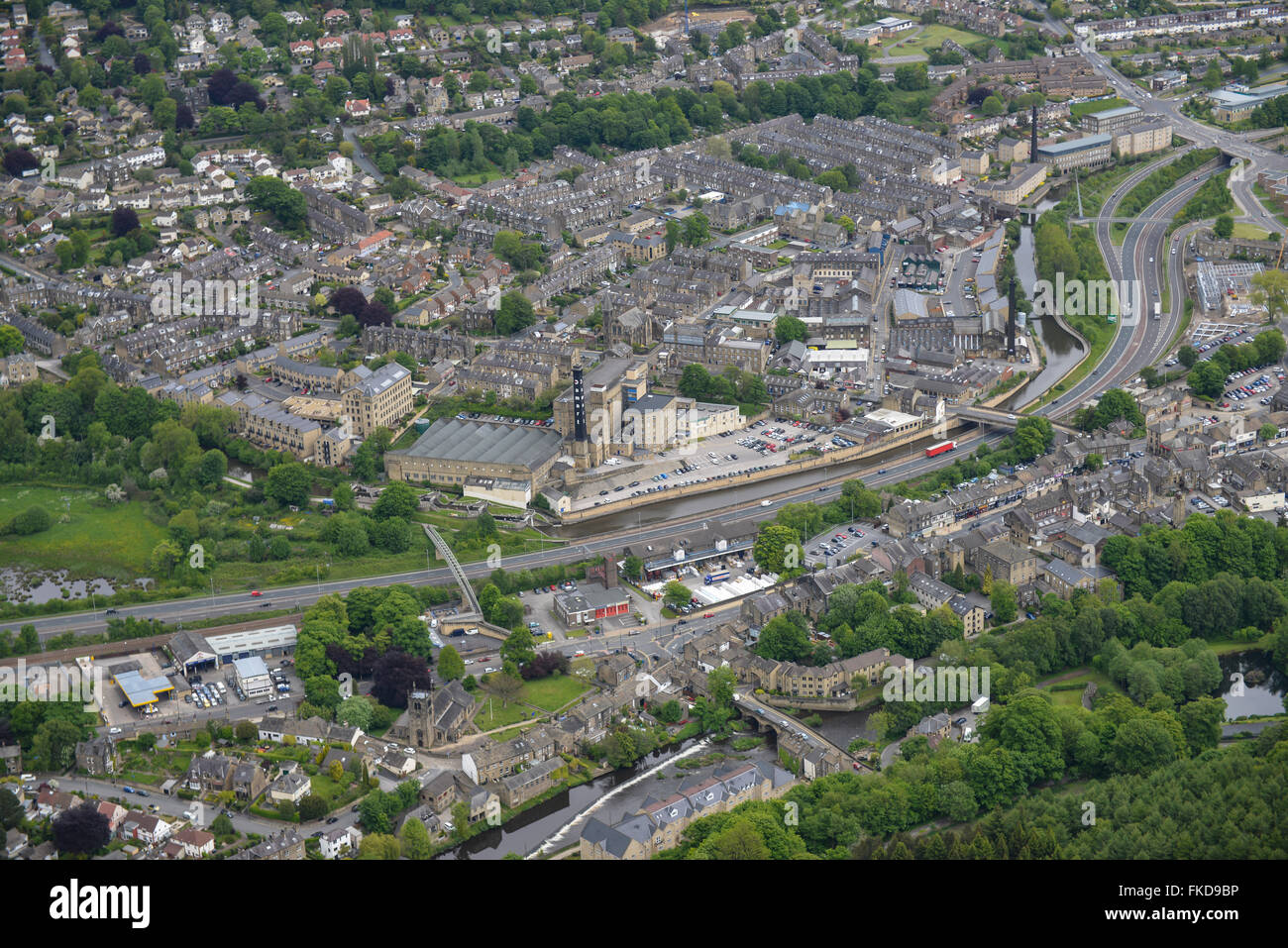 An aerial view of the West Yorkshire town of Bingley Stock Photo