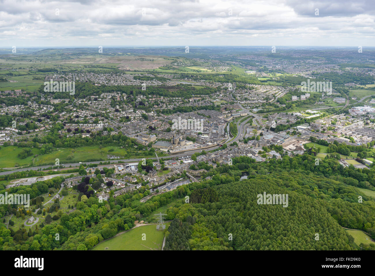 An aerial view of the West Yorkshire town of Bingley Stock Photo
