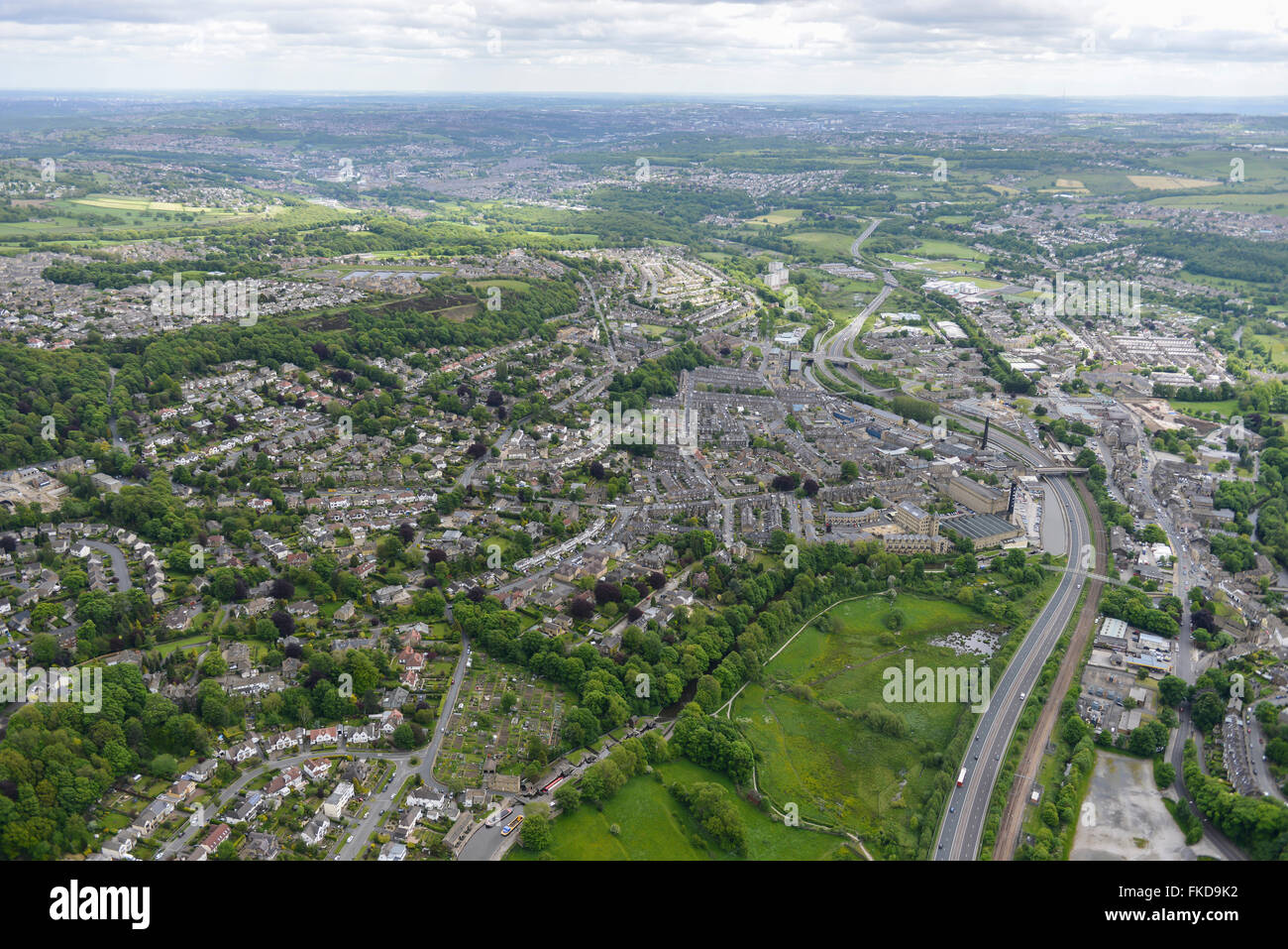An aerial view of the West Yorkshire town of Bingley Stock Photo