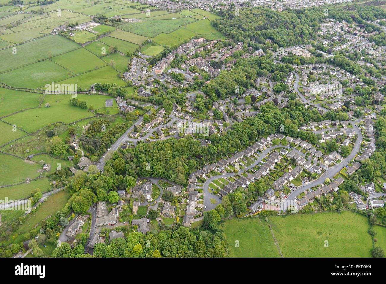 An aerial view of the Priesthorpe area of Bingley, West Yorkshire Stock Photo