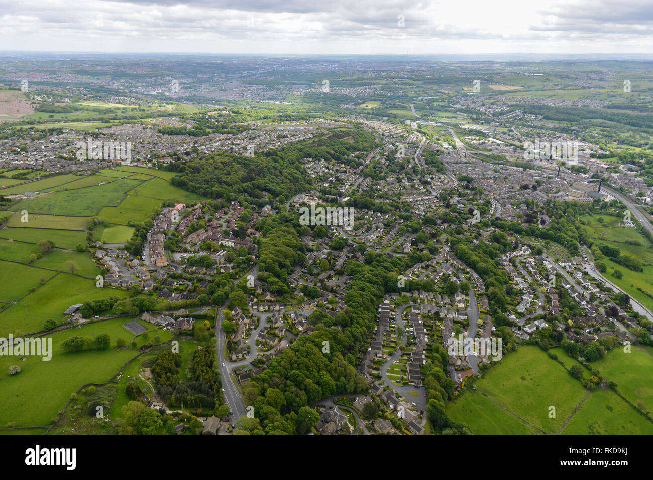 An aerial view of the Priesthorpe area of Bingley, West Yorkshire Stock Photo