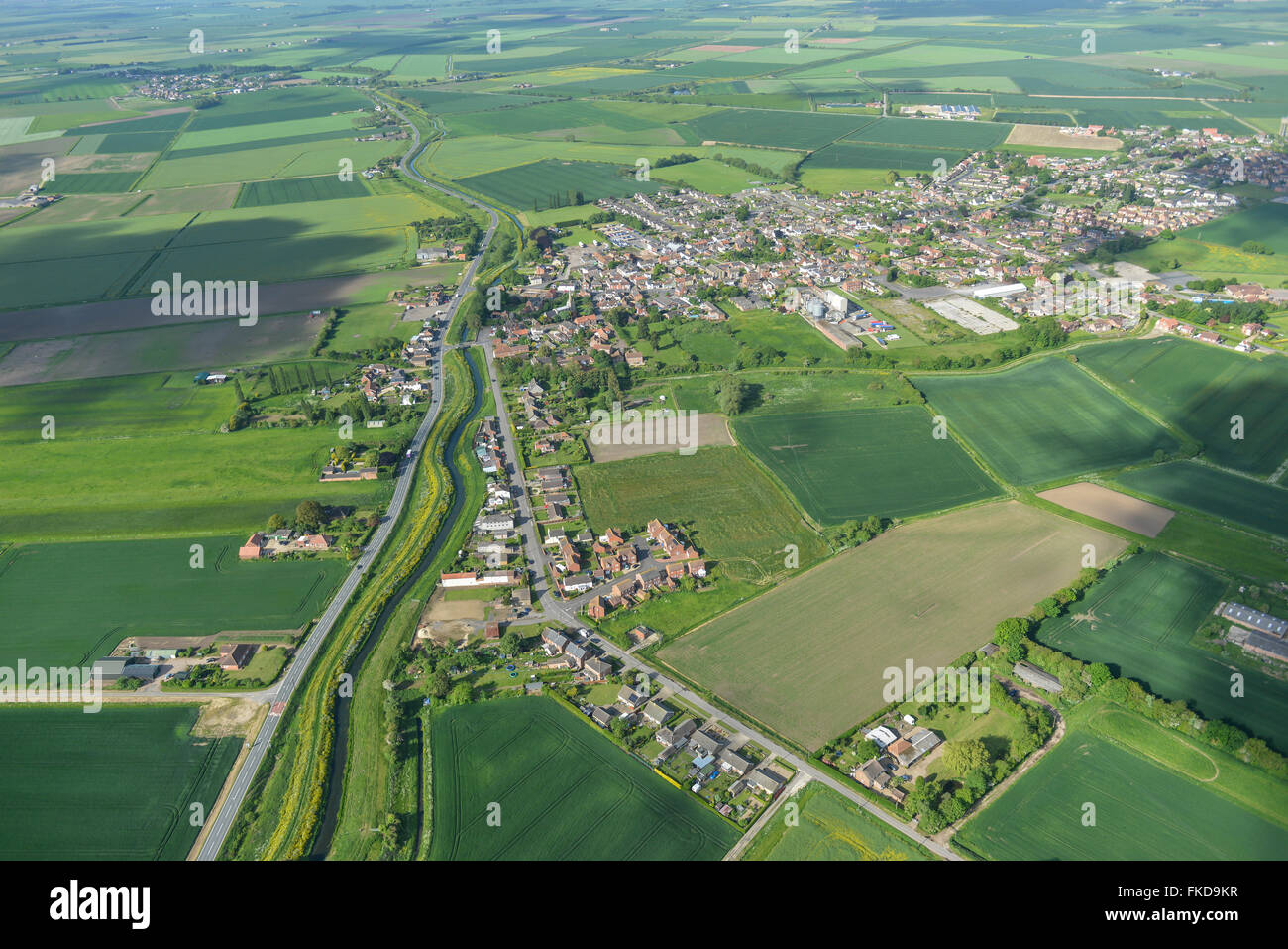 An aerial view of Billinghay and surrounding Lincolnshire countryside