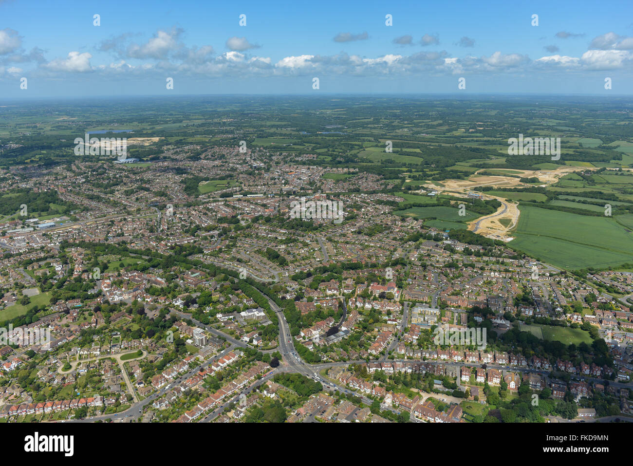 A wide aerial view of Bexhill on Sea in East Sussex Stock Photo