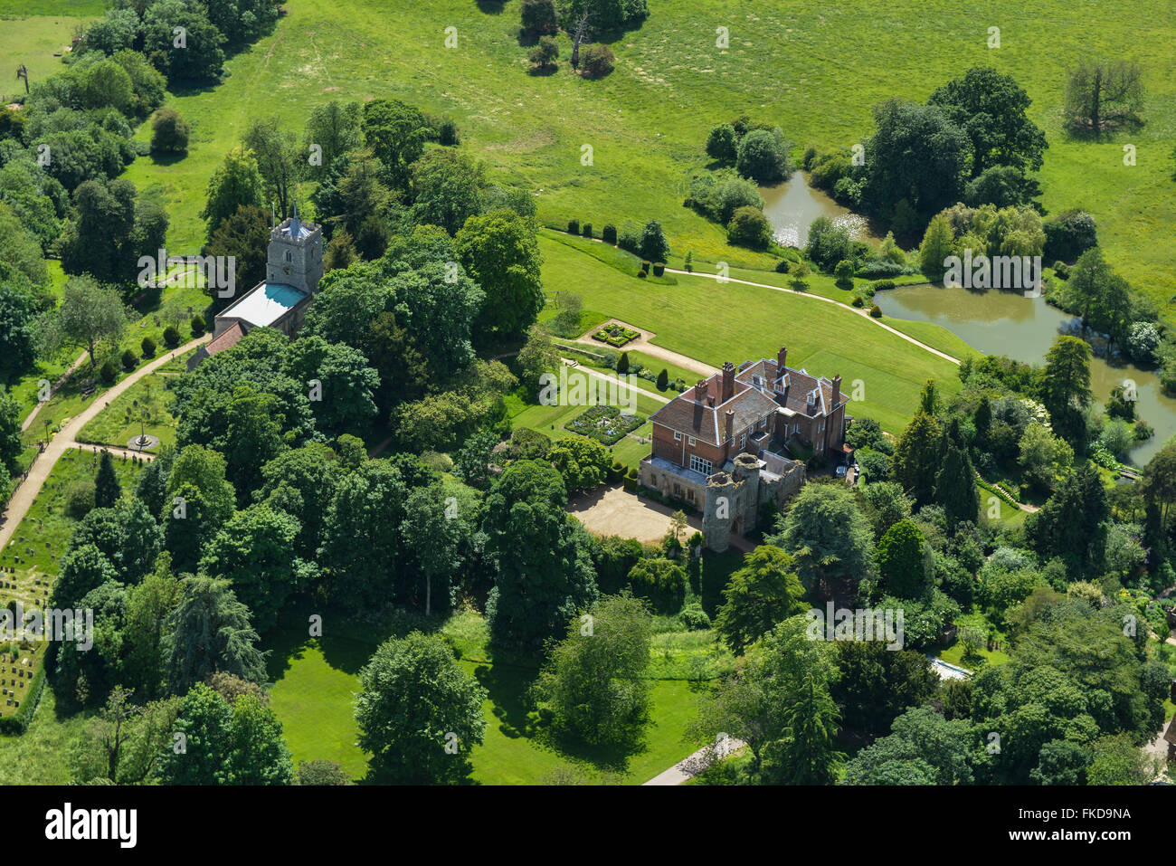 An aerial view of Benington Lordship, a Georgian manor house in Hertfordshire Stock Photo