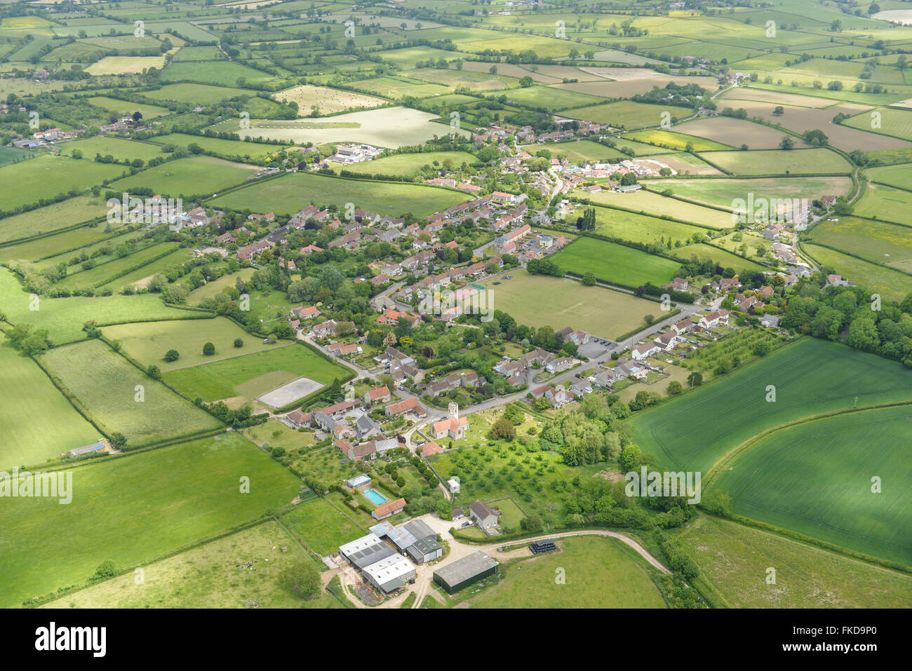 An aerial view of the village of Barton St David and surrounding